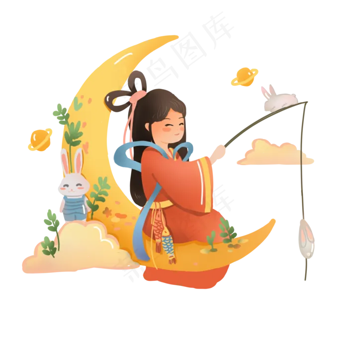 简约创意手绘风中秋嫦娥兔子可商(2000X2000(DPI:300))psd模版下载