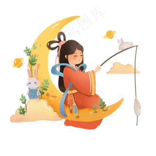 简约创意手绘风中秋嫦娥兔子可商