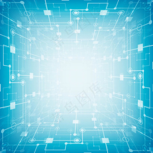 抽象未来电路板，高科技计算机数字技术概念蓝色背景