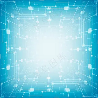 抽象未来电路板，高科技计算机数字技术概念蓝色背景