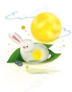 手绘中秋节月亮和兔子灯