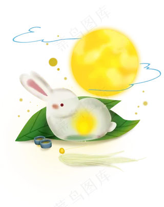 手绘中秋节月亮和兔子灯