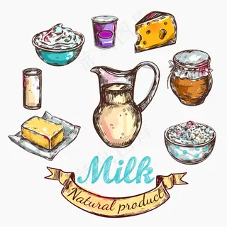 奶牛与自然奶色素描