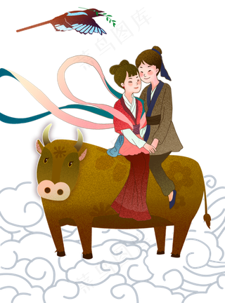 清新唯美七夕情人节牛郎织女喜鹊