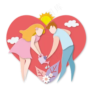 情人节那天夫妇浇水爱与剪纸一起