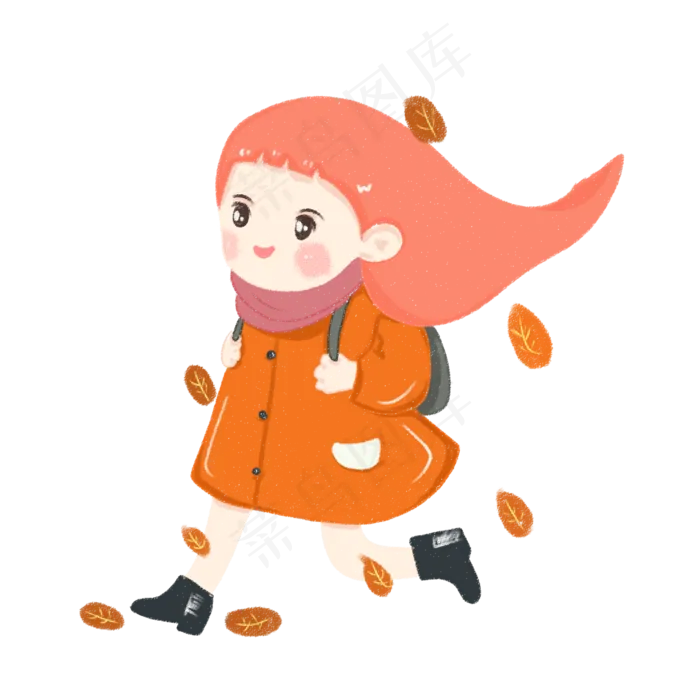 卡通手绘秋天游玩小女生(2000X2000(DPI:300))psd模版下载