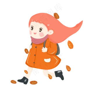 卡通手绘秋天游玩小女生