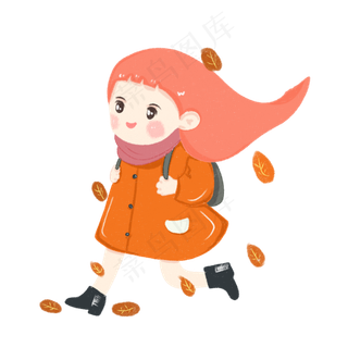 卡通手绘秋天游玩小女生