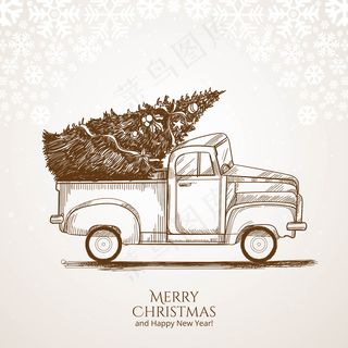 手绘圣诞素描卡背景