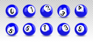 数字从零到九的蓝色台球