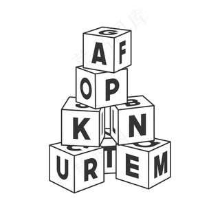 用字母勾勒出建筑塔的轮廓，用于着色书。白色背景上的字母砖插图。