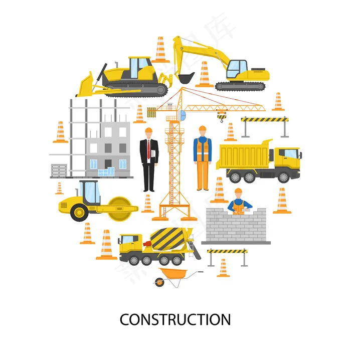 男性员工建筑设备砖墙屏障系统的施工循环设计eps,ai矢量模版下载