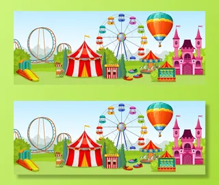 以夏季自然景观为背景的极限游乐园概念与娱乐景点