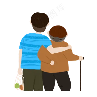 重阳节母子人物背影彩绘设计