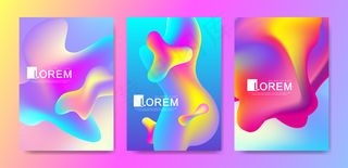 模板采用时尚动感的渐变色，带有抽象的流体形状、油漆飞溅、墨滴。