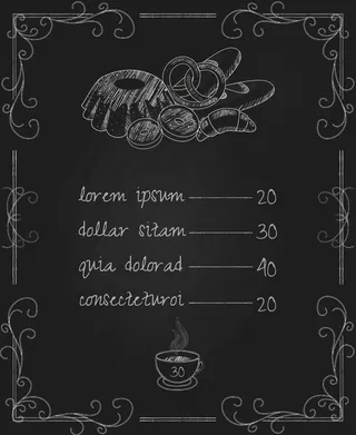 Vector复古黑板面包店菜单、阅读和糕点价格