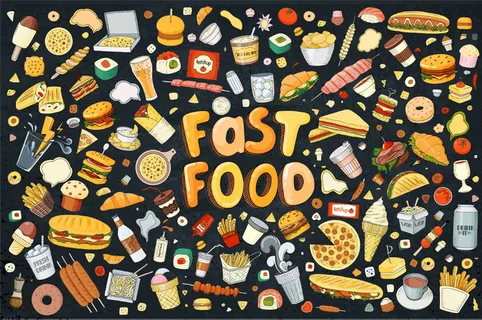 插图卡通风格。快餐物品。本系列包括汉堡、小吃、汉堡、薯条、烧烤、饮料和其他物品。