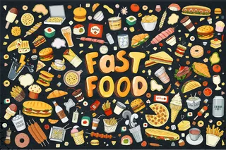 插图卡通风格。快餐物品。本系列包括汉堡、小吃、汉堡、薯条、烧烤、饮料和其他物品。