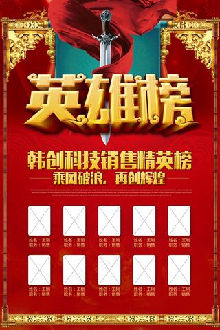 荣誉榜 精英榜 光荣榜海报