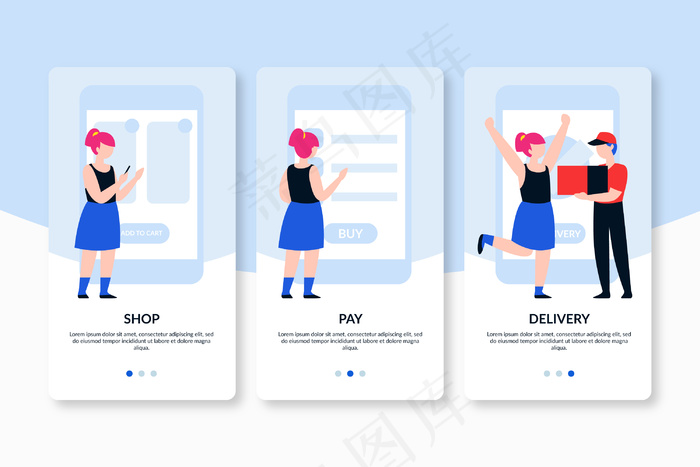 在线购买和交付入职应用程序app屏幕eps,ai矢量模版下载