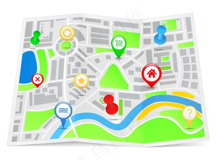 带地图标记的地图eps,ai矢量模版下载