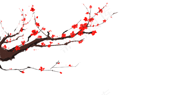 手绘中国风艳红梅花免扣元素(2880X1620(DPI:300))psd模版下载