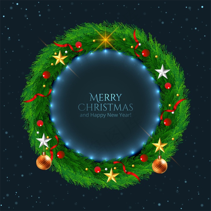 装饰圣诞花环与星星背景