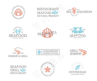 鱼和海鲜组合标志集。