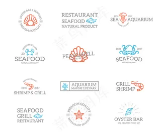 鱼和海鲜组合标志集。