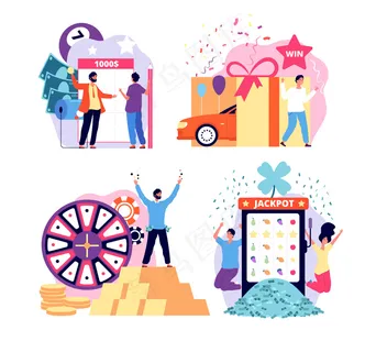 人与赌博。幸运的男人和女人玩彩票、*和赌场轮盘赌。赢取头奖，财富向量概念。插图幸运游戏、游戏赌博和赢取