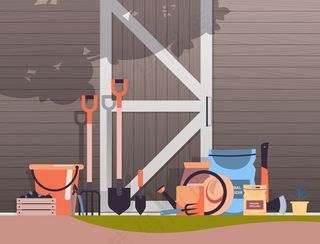 人的手使用平板电脑生态智能农业管理家庭园艺概念横向插图