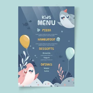 儿童生日鲨鱼菜单模板