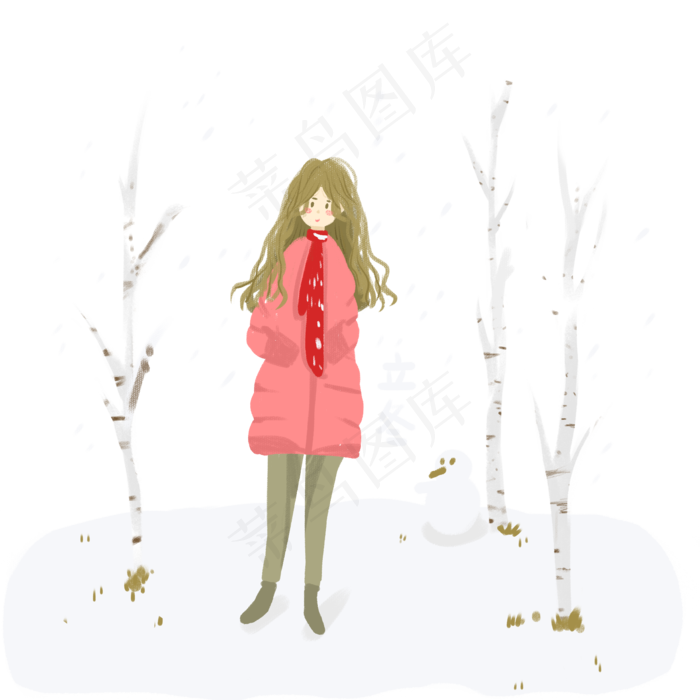 立冬保暖冬日女孩雪天免抠图