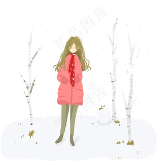 立冬保暖冬日女孩雪天免抠图