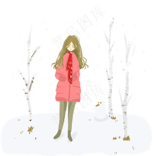 立冬保暖冬日女孩雪天免抠图