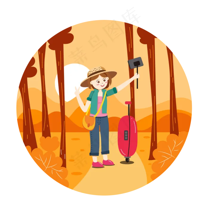 卡通可爱女生假期旅游人物户外秋ai矢量模版下载