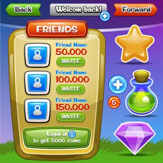 游戏界面。为游戏或应用程序app设置的界面按钮。易于编辑。插图。