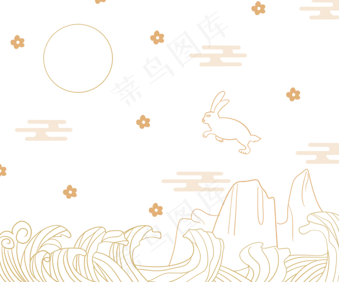 线描中秋月圆玉兔底纹(3000X2500(DPI:299))psd模版下载