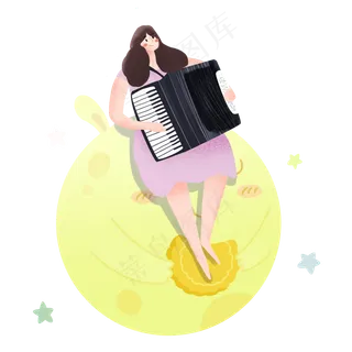 中秋女孩坐在月亮上玩乐器PNG