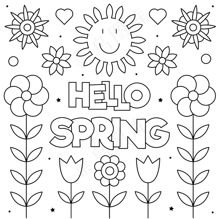 你好，斯普林。彩色页面。非黑即白的