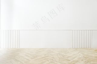 带有白色图案墙的最小空房间模型样机