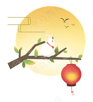 中秋节节日中秋佳节云兔子月亮灯