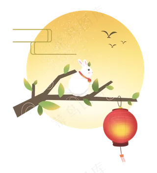 中秋节节日中秋佳节云兔子月亮灯