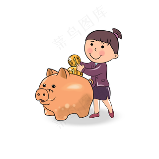 双十一促销女孩与小猪存钱罐矢量