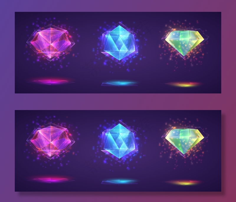 一套魔法水晶。亮虹成品宝石eps,ai矢量模版下载