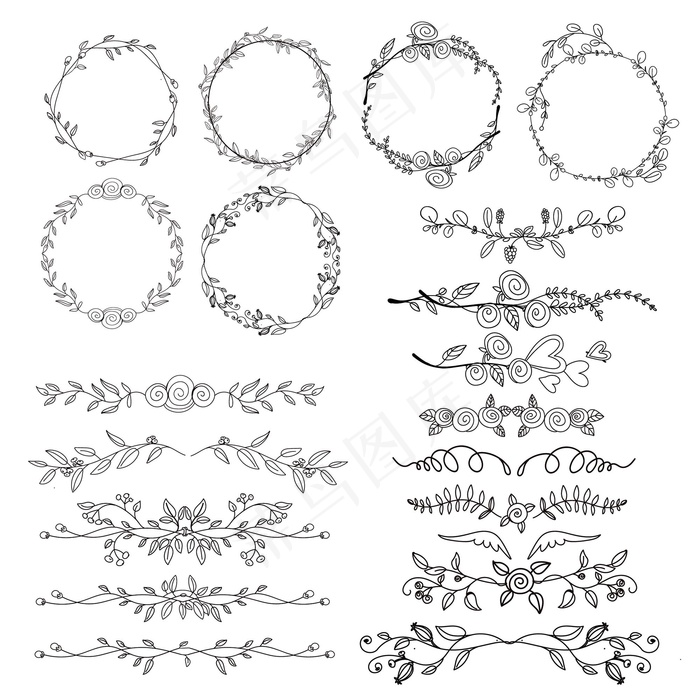 手绘装饰元素和框架eps,ai矢量模版下载
