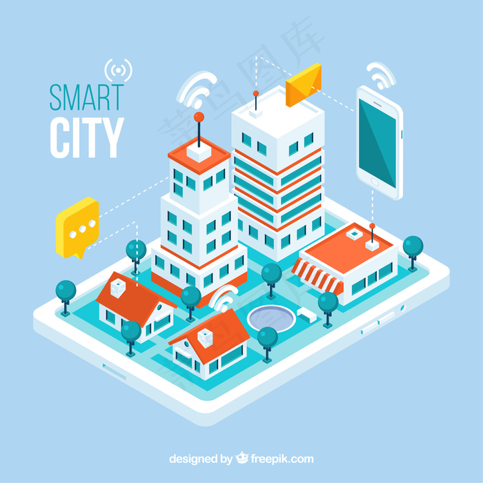 城市手机app移动应用程序app的等轴测视图