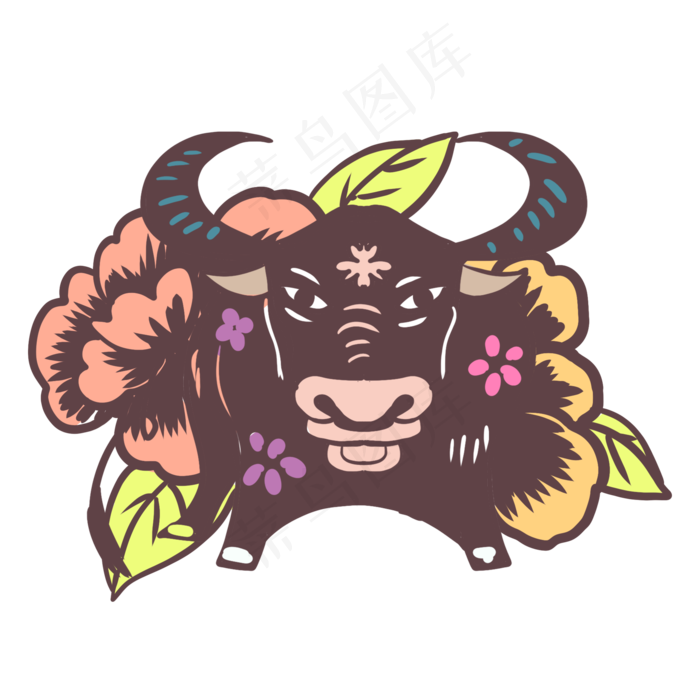 牛年撞色花朵剪纸