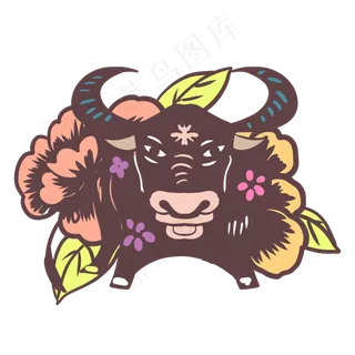 牛年撞色花朵剪纸