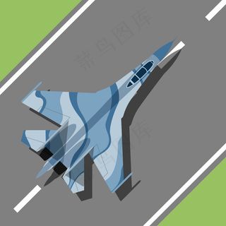 一架军用飞机站在跑道上的照片，风格插图